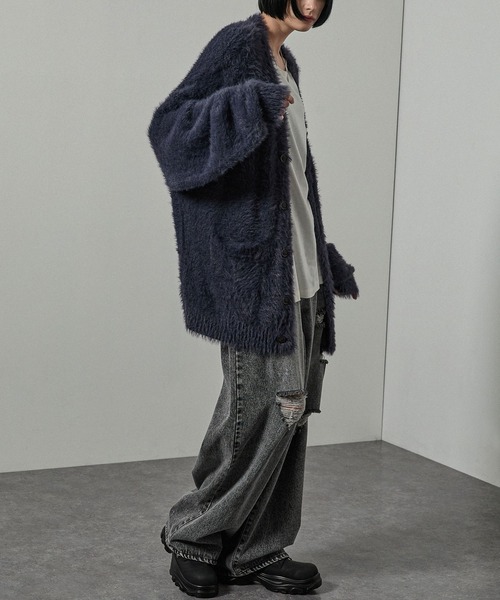 MONO-MART（モノマート）の「【Alfred Alex】オーバーサイズシャギーニットカーディガン（カーディガン/ボレロ・メンズ・ブラック/レッド/モカ/ブルー/チャコール/ワイン/ダークブルー/ブルーグレー・M/L）」の22枚目の写真