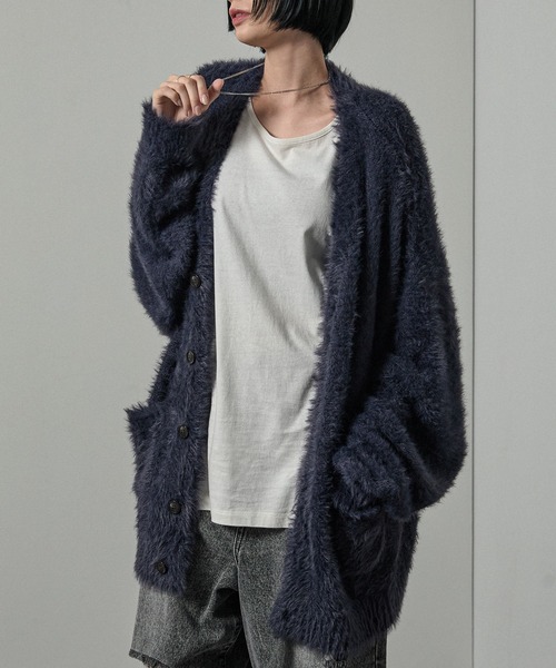 セール】【Alfred Alex】オーバーサイズシャギーニットカーディガン