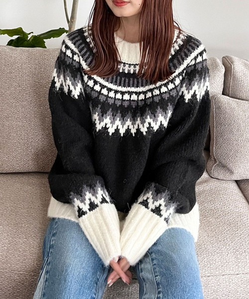 LOWRYS FARM(ローリーズファーム)の「ノルディックニットプルオーバーLS 970698(ニット/セーター・レディース・ブルー/ブラック・FREE)」の2枚目の写真