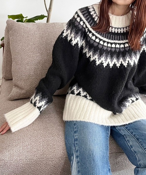 LOWRYS FARM(ローリーズファーム)の「ノルディックニットプルオーバーLS 970698(ニット/セーター・レディース・ブルー/ブラック・FREE)」の15枚目の写真