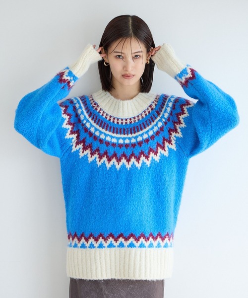 LOWRYS FARM(ローリーズファーム)の「ノルディックニットプルオーバーLS 970698(ニット/セーター・レディース・ブルー/ブラック・FREE)」の3枚目の写真