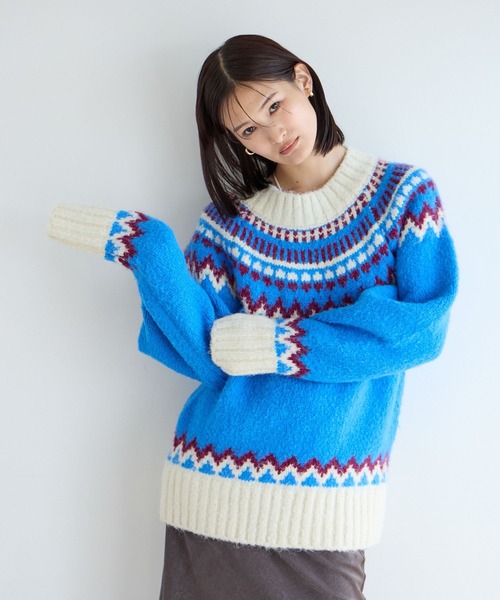 LOWRYS FARM(ローリーズファーム)の「ノルディックニットプルオーバーLS 970698(ニット/セーター・レディース・ブルー/ブラック・FREE)」の6枚目の写真