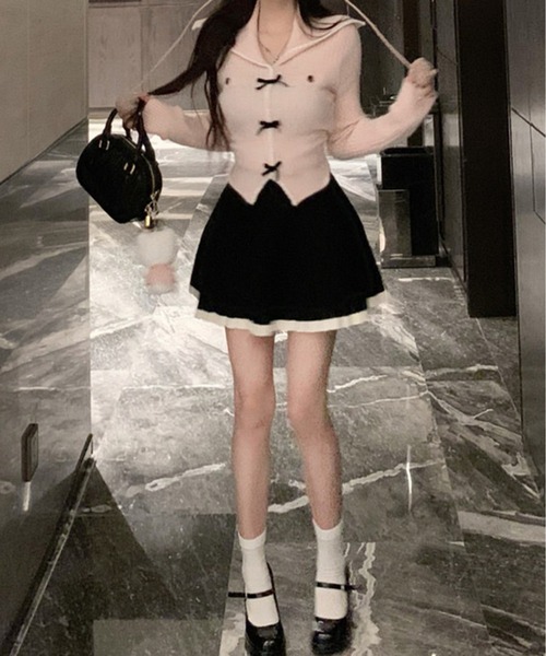 Chick（チック）の「▲セーラーカラーリボンニットトップス（ニット/セーター・レディース・ピンク/ホワイト・FREE）」の5枚目の写真