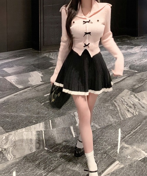 Chick（チック）の「▲セーラーカラーリボンニットトップス（ニット/セーター・レディース・ピンク/ホワイト・FREE）」の7枚目の写真