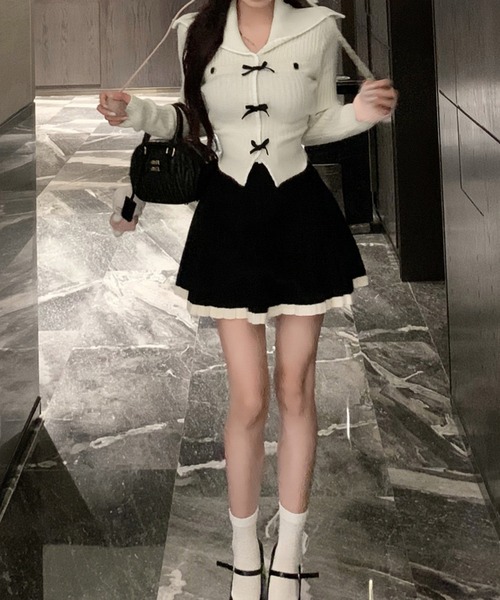 Chick（チック）の「▲セーラーカラーリボンニットトップス（ニット/セーター・レディース・ピンク/ホワイト・FREE）」の3枚目の写真