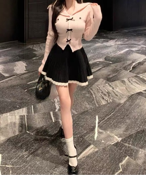 Chick（チック）の「▲セーラーカラーリボンニットトップス（ニット/セーター・レディース・ピンク/ホワイト・FREE）」の8枚目の写真