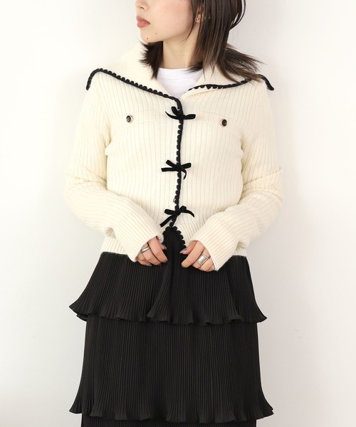 Chick（チック）の「▲セーラーカラーリボンニットトップス（ニット/セーター・レディース・ピンク/ホワイト・FREE）」の17枚目の写真