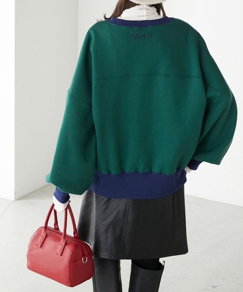 BONLECILL（ボンルシール）の「裏起毛オーバーサイズフレンチロゴ刺繍スウェットプルオーバー（スウェット・レディース・チャコールグレー/オートミール/オレンジ/グリーン/レッド・FREE）」の10枚目の写真