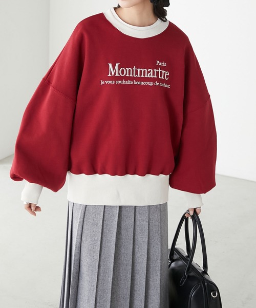 BONLECILL（ボンルシール）の「裏起毛オーバーサイズフレンチロゴ刺繍スウェットプルオーバー（スウェット・レディース・チャコールグレー/オートミール/オレンジ/グリーン/レッド・FREE）」の16枚目の写真