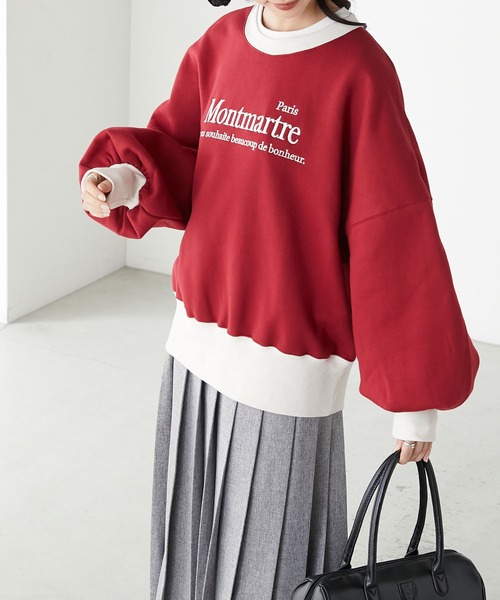 BONLECILL（ボンルシール）の「裏起毛オーバーサイズフレンチロゴ刺繍スウェットプルオーバー（スウェット・レディース・チャコールグレー/オートミール/オレンジ/グリーン/レッド・FREE）」の17枚目の写真