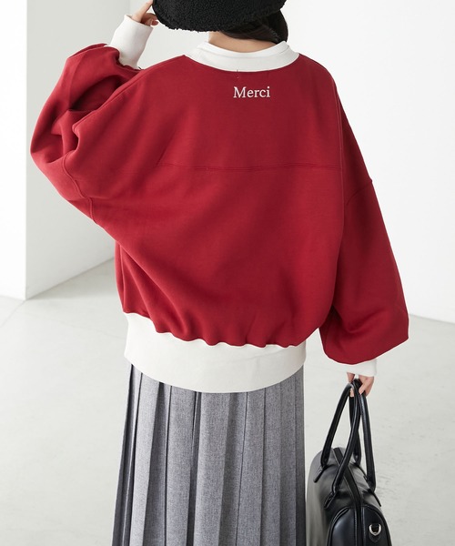 BONLECILL（ボンルシール）の「裏起毛オーバーサイズフレンチロゴ刺繍スウェットプルオーバー（スウェット・レディース・チャコールグレー/オートミール/オレンジ/グリーン/レッド・FREE）」の18枚目の写真