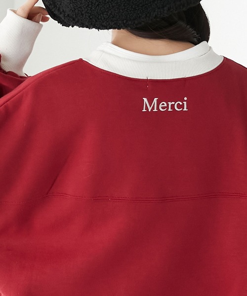 BONLECILL（ボンルシール）の「裏起毛オーバーサイズフレンチロゴ刺繍スウェットプルオーバー（スウェット・レディース・チャコールグレー/オートミール/オレンジ/グリーン/レッド・FREE）」の19枚目の写真