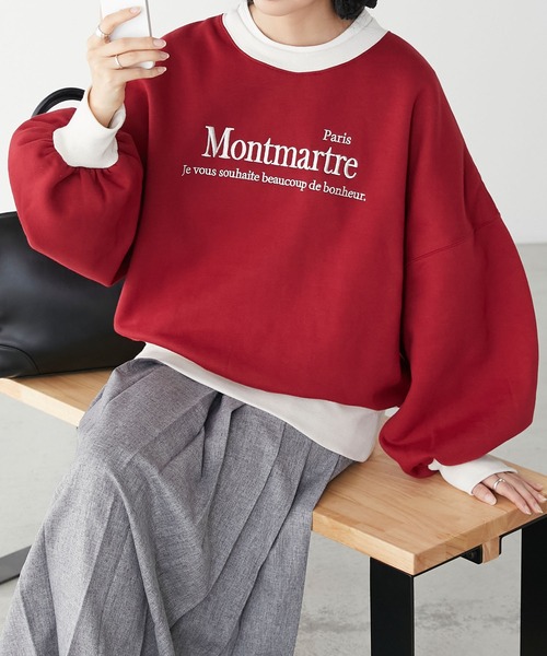 BONLECILL（ボンルシール）の「裏起毛オーバーサイズフレンチロゴ刺繍スウェットプルオーバー（スウェット・レディース・チャコールグレー/オートミール/オレンジ/グリーン/レッド・FREE）」の20枚目の写真