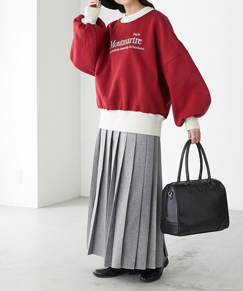 BONLECILL（ボンルシール）の「裏起毛オーバーサイズフレンチロゴ刺繍スウェットプルオーバー（スウェット・レディース・チャコールグレー/オートミール/オレンジ/グリーン/レッド・FREE）」の21枚目の写真