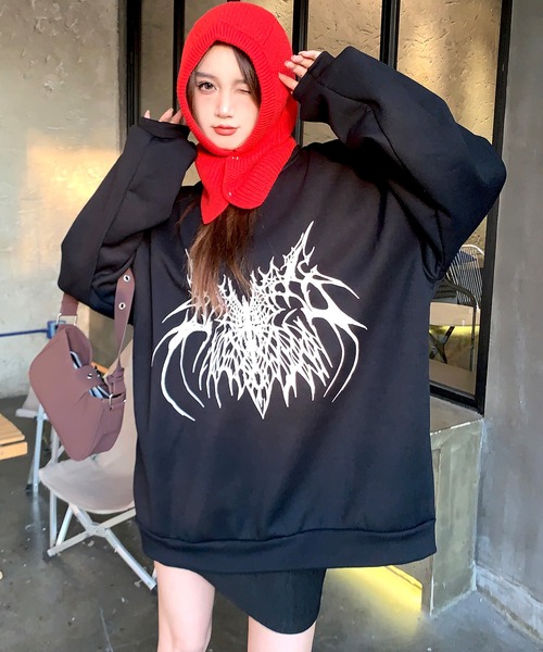 DEVICE（デバイス）の「オーバーサイズ アソート モチーフ クルーネック 裏起毛 スウェット トレーナー（スウェット・レディース・ミックスグレー/ダークブラック/レディッシュグレー・FREE）」の5枚目の写真