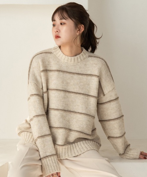 ニット セーター 「87MM / Mmlg」FINE STRIPE KNIT / パルチムエムエム Mmlg ワンポイントロゴ ストライプ ニット レ セール】【87MM / Mmlg】FINE STRIPE KNIT / パルチムエムエム