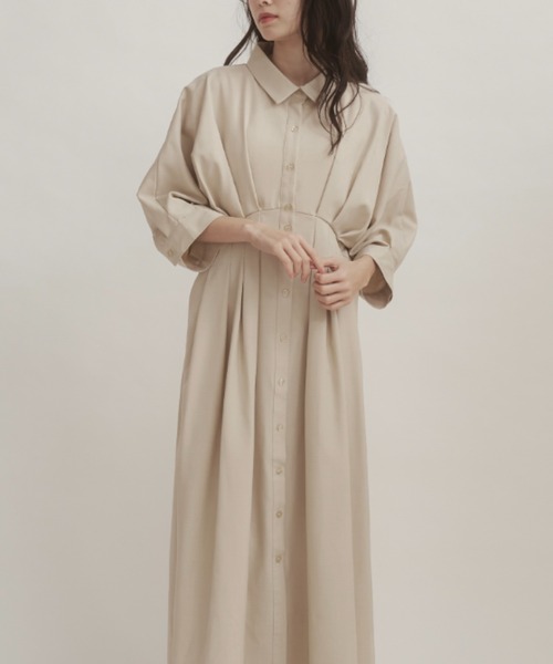 moi tytto（モイテュット）の「ウエストタックデザインシャツワンピース（ワンピース・レディース・グリーン/ブラウン/ベージュ/ナチュラル/チャコールグレー・MEDIUM/SMALL）」の22枚目の写真