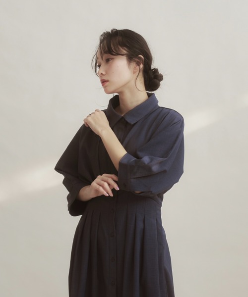 moi tytto ウエストタックデザインシャツワンピース ウエストタックデザインシャツワンピース（ワンピース）｜moi