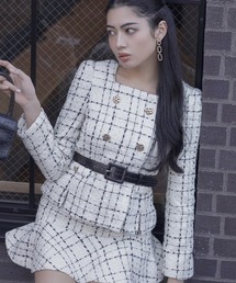 AMBIENT（アンビエント）の「ツイードスクエアネックジャケット（ノーカラージャケット）」