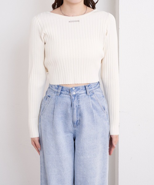 Chico（チコ）の「【2024SS】プレート付バックリボンリブニット（ニット/セーター・レディース・グレー/アイボリー/ブラック/ライトベージュ・FREE）」の9枚目の写真