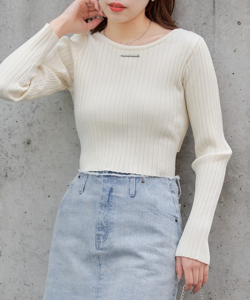 Chico（チコ）の「【2024SS】プレート付バックリボンリブニット（ニット/セーター・レディース・グレー/アイボリー/ブラック/ライトベージュ・FREE）」の18枚目の写真