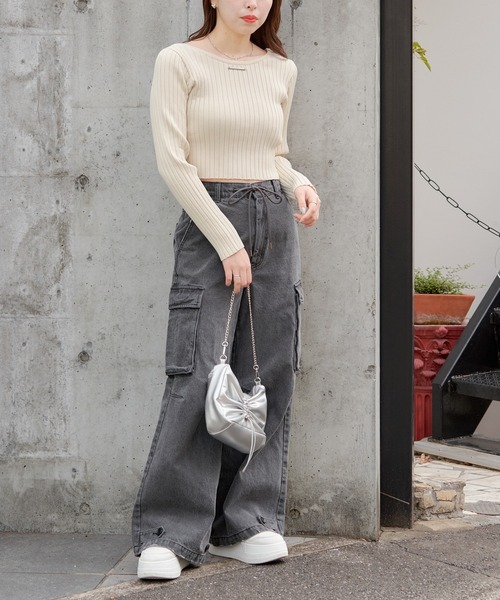 Chico（チコ）の「【2024SS】プレート付バックリボンリブニット（ニット/セーター・レディース・グレー/アイボリー/ブラック/ライトベージュ・FREE）」の16枚目の写真