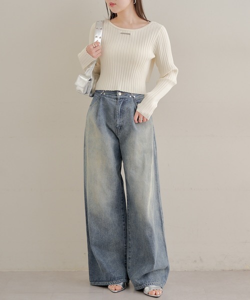 Chico（チコ）の「【2024SS】プレート付バックリボンリブニット（ニット/セーター・レディース・グレー/アイボリー/ブラック/ライトベージュ・FREE）」の21枚目の写真