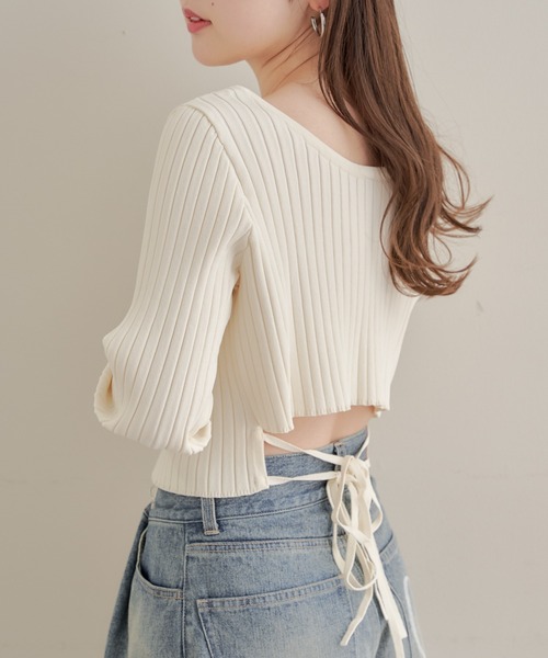 Chico（チコ）の「【2024SS】プレート付バックリボンリブニット（ニット/セーター・レディース・グレー/アイボリー/ブラック/ライトベージュ・FREE）」の22枚目の写真