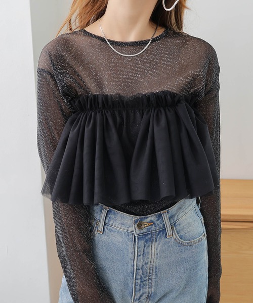 andme(アンドミー)の「ラメシアー長袖トップス(Tシャツ/カットソー・レディース・オフホワイト/グレー/ブラック/アッシュブラウン/アイボリー・FREE)」の4枚目の写真