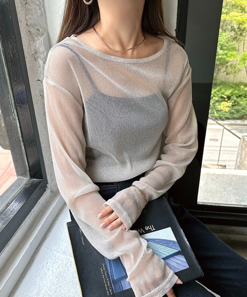 andme(アンドミー)の「ラメシアー長袖トップス(Tシャツ/カットソー・レディース・オフホワイト/グレー/ブラック/アッシュブラウン/アイボリー・FREE)」の12枚目の写真