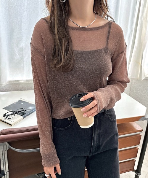 andme(アンドミー)の「ラメシアー長袖トップス(Tシャツ/カットソー・レディース・オフホワイト/グレー/ブラック/アッシュブラウン/アイボリー・FREE)」の8枚目の写真