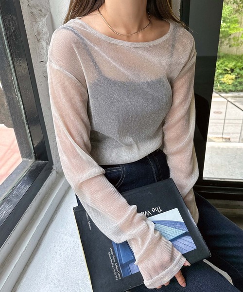 andme(アンドミー)の「ラメシアー長袖トップス(Tシャツ/カットソー・レディース・オフホワイト/グレー/ブラック/アッシュブラウン/アイボリー・FREE)」の13枚目の写真