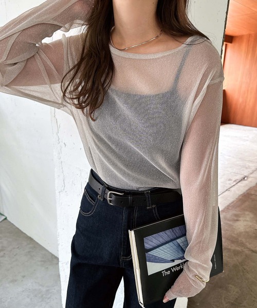 andme(アンドミー)の「ラメシアー長袖トップス(Tシャツ/カットソー・レディース・オフホワイト/グレー/ブラック/アッシュブラウン/アイボリー・FREE)」の11枚目の写真