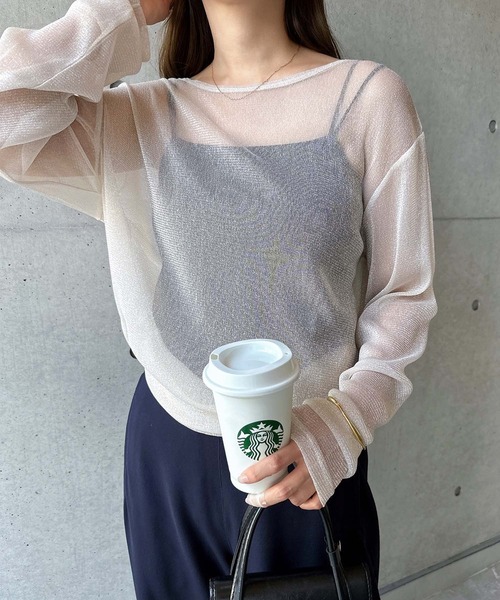 andme(アンドミー)の「ラメシアー長袖トップス(Tシャツ/カットソー・レディース・オフホワイト/グレー/ブラック/アッシュブラウン/アイボリー・FREE)」の15枚目の写真