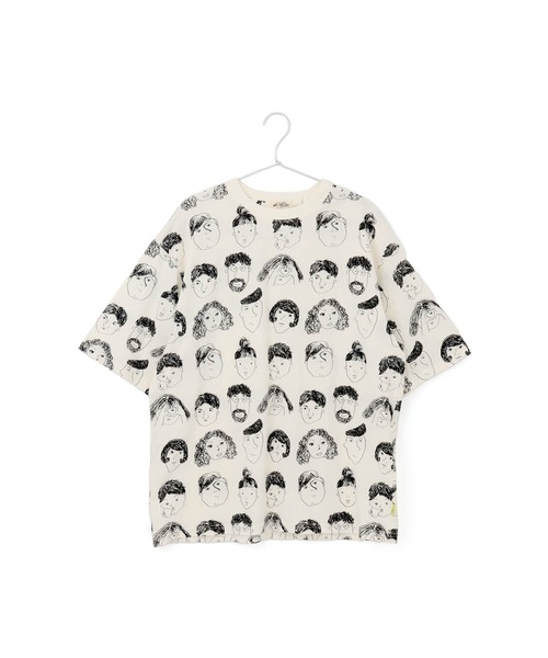 MAKE YOUR DAY(メイクユアデイ)の「いろんな顔総柄半袖Tシャツ■パパサイズ(Tシャツ/カットソー・メンズ・ベージュ/オフホワイト/チャコールグレー・M/L)」の2枚目の写真