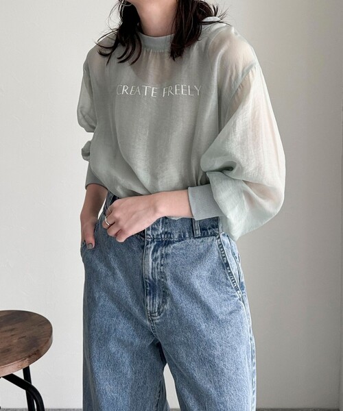 fredy emue（フレディエミュ）の「シアープリントTシャツブラウス（シャツ/ブラウス・レディース・アイボリー/サックスブルー/チャコールグレー・38）」の22枚目の写真