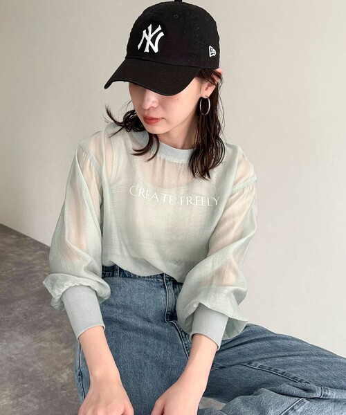 fredy emue（フレディエミュ）の「シアープリントTシャツブラウス（シャツ/ブラウス・レディース・アイボリー/サックスブルー/チャコールグレー・38）」の19枚目の写真