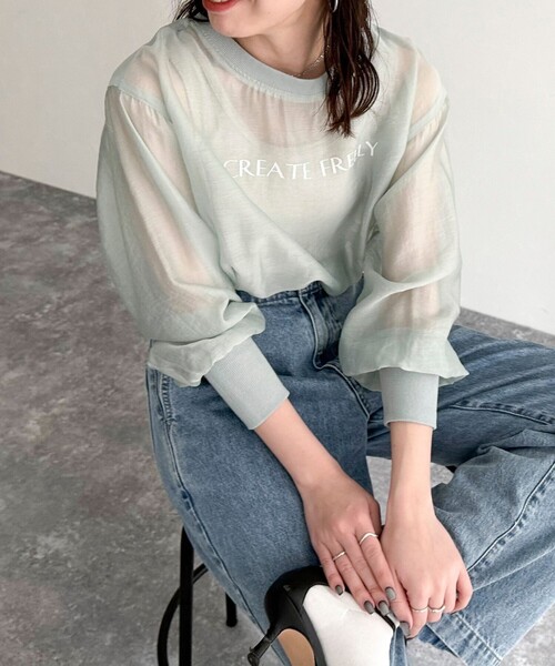 fredy emue（フレディエミュ）の「シアープリントTシャツブラウス（シャツ/ブラウス・レディース・アイボリー/サックスブルー/チャコールグレー・38）」の18枚目の写真