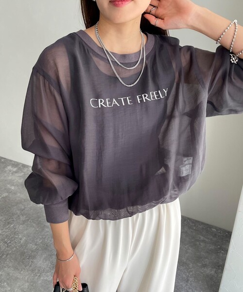 fredy emue（フレディエミュ）の「シアープリントTシャツブラウス（シャツ/ブラウス・レディース・アイボリー/サックスブルー/チャコールグレー・38）」の12枚目の写真