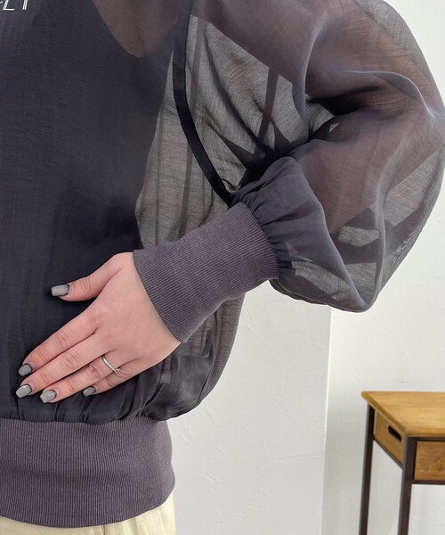 fredy emue（フレディエミュ）の「シアープリントTシャツブラウス（シャツ/ブラウス・レディース・アイボリー/サックスブルー/チャコールグレー・38）」の4枚目の写真