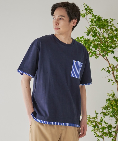 Arnold Palmer（アーノルドパーマー）の「布帛 レイヤード ポケット付き Tシャツ（Tシャツ/カットソー・メンズ・キャメル/ホワイト/ネイビー・LL/L/M）」の3枚目の写真