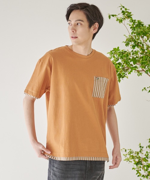 Arnold Palmer（アーノルドパーマー）の「布帛 レイヤード ポケット付き Tシャツ（Tシャツ/カットソー・メンズ・キャメル/ホワイト/ネイビー・LL/L/M）」の18枚目の写真