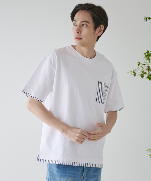 Arnold Palmer（アーノルドパーマー）の「布帛 レイヤード ポケット付き Tシャツ（Tシャツ/カットソー・メンズ・キャメル/ホワイト/ネイビー・LL/L/M）」の11枚目の写真