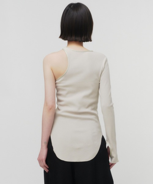 THINGS THAT MATTER（シングス ザット マター）の「ONE SHOULDER TERECO RIB TOPS / ワンショルダーテレコリブトップス（Tシャツ/カットソー・レディース・ブラック/ライトグレー/ベージュ・FREE）」の9枚目の写真