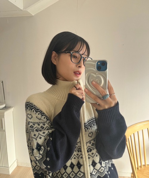 RiLi(リリ)の「ノルディックジップアップニット【RL】(ニット/セーター・レディース・ネイビー系2/ネイビー系1/レッド・FREE)」の12枚目の写真