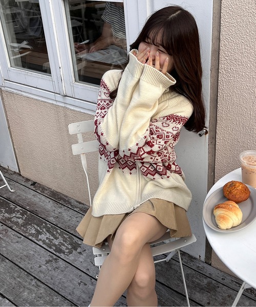 RiLi(リリ)の「ノルディックジップアップニット【RL】(ニット/セーター・レディース・ネイビー系2/ネイビー系1/レッド・FREE)」の15枚目の写真