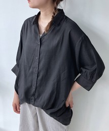 ◎前開きスキッパー7分袖シャツ
