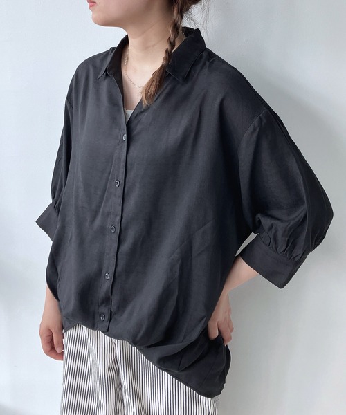 AS KNOW AS plus(アズノゥアズプラス)の「◎前開きスキッパー7分袖シャツ(シャツ/ブラウス・レディース・ホワイト×ネイビー/キナリ/チャコールグレー/グレー/ブルーグリーン/ブラック系/ブルー系その他/イエロー系/ホワイト系その他/グリーン系/ホワイト系/ブルー系その他2/ホワイト系その他2/ブラック系その他/オレンジ系・FREE)」の8枚目の写真