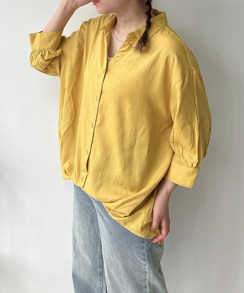 AS KNOW AS plus(アズノゥアズプラス)の「◎前開きスキッパー7分袖シャツ(シャツ/ブラウス・レディース・ホワイト×ネイビー/キナリ/チャコールグレー/グレー/ブルーグリーン/ブラック系/ブルー系その他/イエロー系/ホワイト系その他/グリーン系/ホワイト系/ブルー系その他2/ホワイト系その他2/ブラック系その他/オレンジ系・FREE)」の14枚目の写真