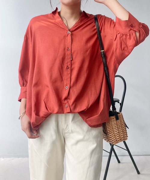 AS KNOW AS plus(アズノゥアズプラス)の「◎前開きスキッパー7分袖シャツ(シャツ/ブラウス・レディース・ホワイト×ネイビー/キナリ/チャコールグレー/グレー/ブルーグリーン/ブラック系/ブルー系その他/イエロー系/ホワイト系その他/グリーン系/ホワイト系/ブルー系その他2/ホワイト系その他2/ブラック系その他/オレンジ系・FREE)」の15枚目の写真